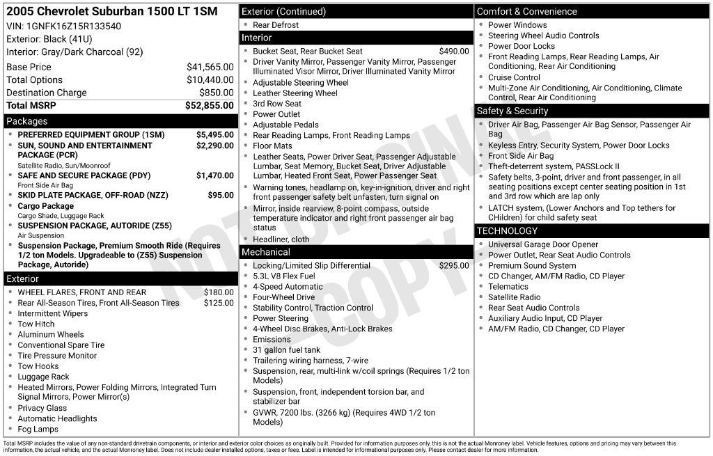 Used 2005 Chevrolet Suburban LT w/ Preferred Equipment Group AWD/4WD image 2