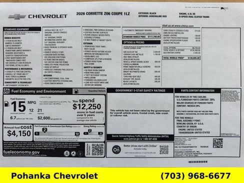 New 2026 Chevrolet Corvette Z06 w/ Battery Protection Package RWD image 16