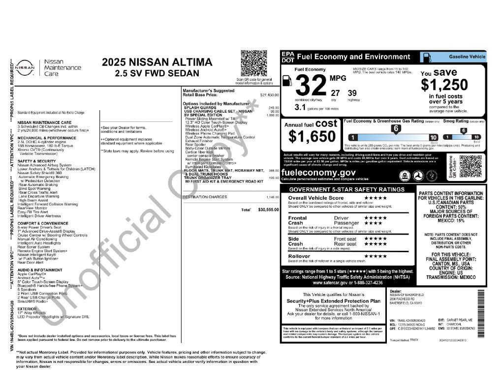 Used 2025 Nissan Altima 2.5 SV w/ SV Special Edition Package FWD image 16