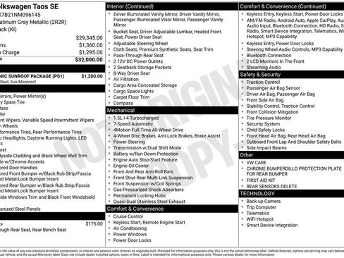 Used 2022 Volkswagen Taos SE w/ Panoramic Sunroof Package image 2