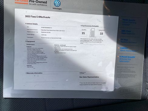 Certified 2025 Volkswagen Taos S AWD/4WD image 33