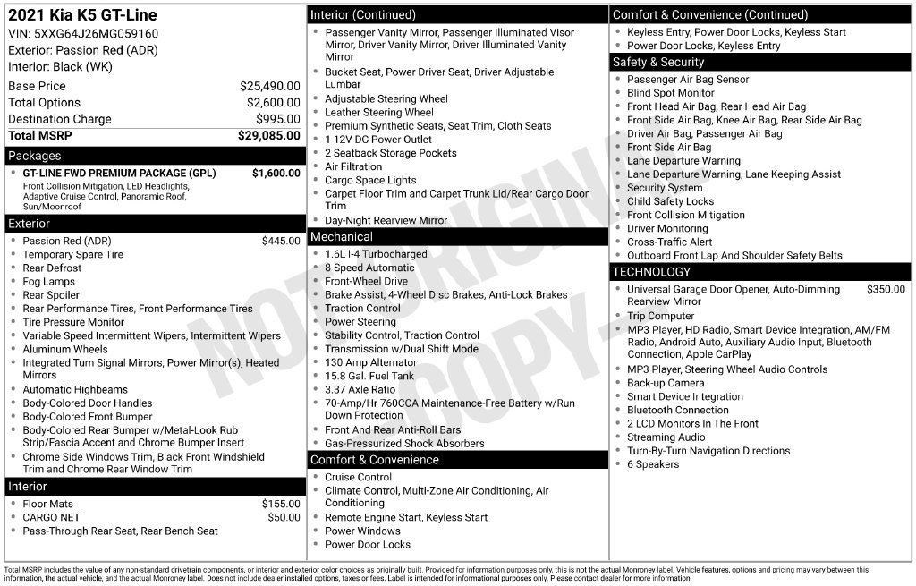 Certified 2021 Kia K5 GT-Line w/ GT-Line FWD Premium Package image 6