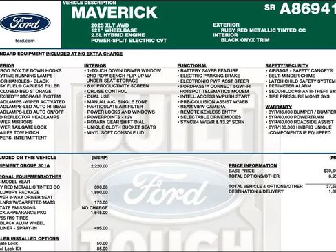 Used 2025 Ford Maverick XLT w/ Equipment Group 301A AWD/4WD image 2