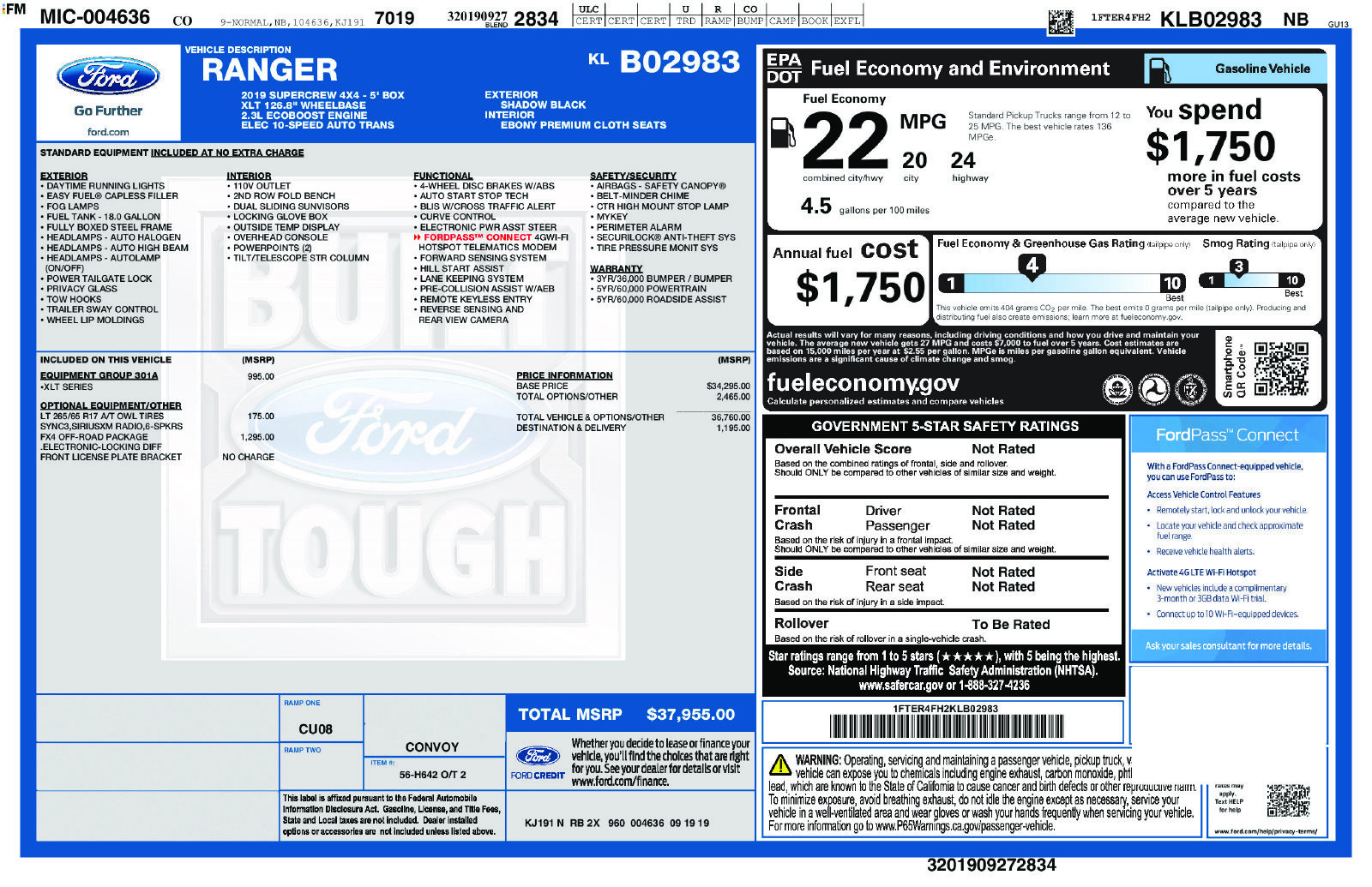 Used 2019 Ford Ranger XLT w/ FX4 Off-Road Package AWD/4WD image 2
