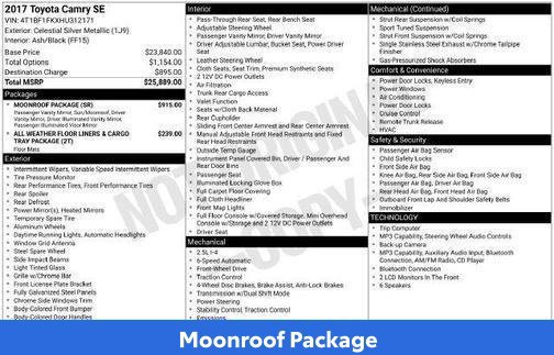 Used 2017 Toyota Camry SE w/ Moonroof Package FWD image 12