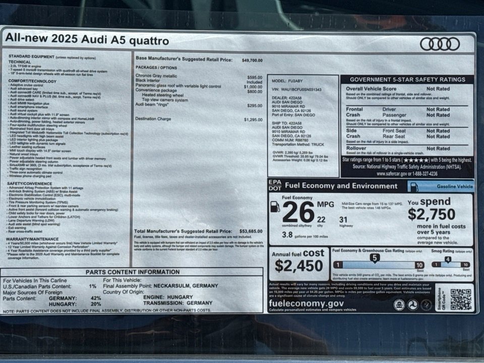 Used 2025 Audi A5 Premium w/ Convenience Package AWD/4WD image 21