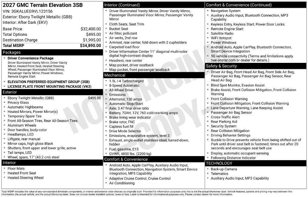 New 2027 GMC Terrain Elevation AWD/4WD image 39