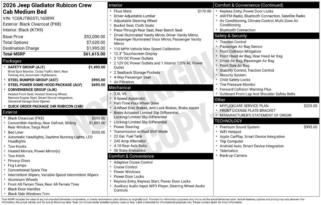 New 2026 Jeep Gladiator Rubicon w/ Safety Group AWD/4WD image 6