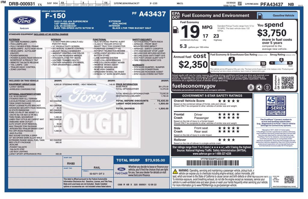 Certified 2023 Ford F150 Lariat w/ Equipment Group 502A High AWD/4WD image 5