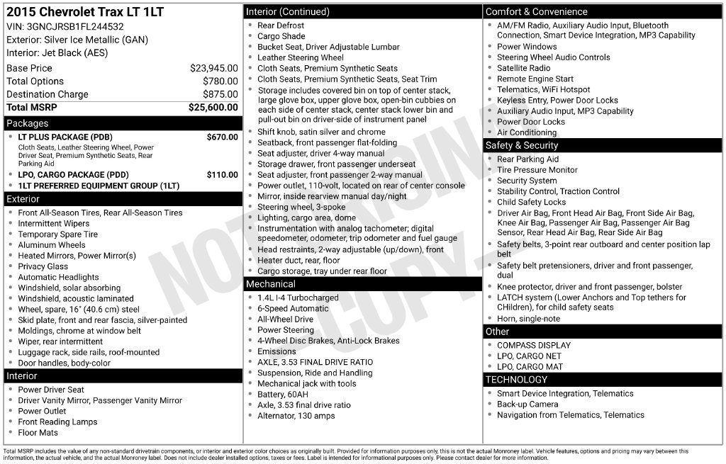 Used 2015 Chevrolet Trax LT w/ LT Plus Package AWD/4WD image 3