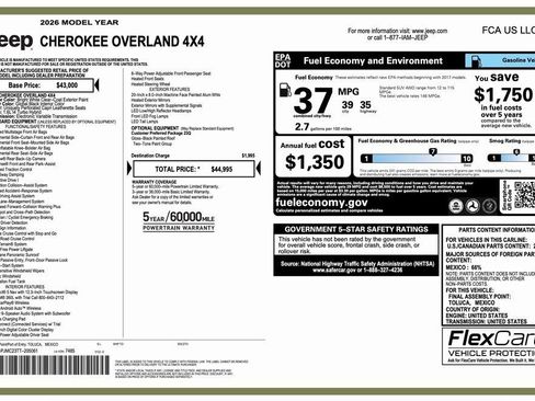 New 2026 Jeep Cherokee Overland AWD/4WD image 2