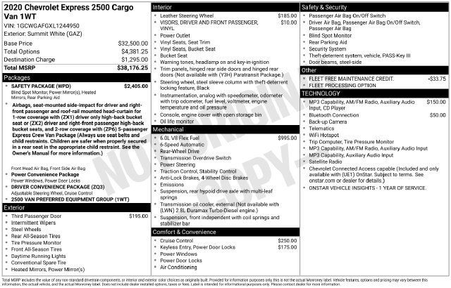 Used 2020 Chevrolet Express 2500 w/ Safety Package RWD image 24