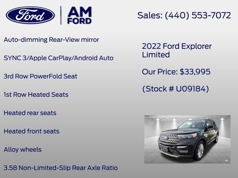 Certified 2022 Ford Explorer Limited w/ Equipment Group 301A AWD/4WD image 31