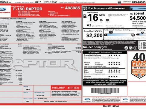 Used 2017 Ford F150 Raptor w/ Equipment Group 802A Luxury AWD/4WD image 33