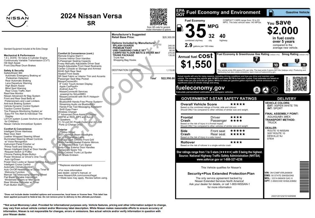 Used 2024 Nissan Versa SR w/ Trunk Package FWD image 35