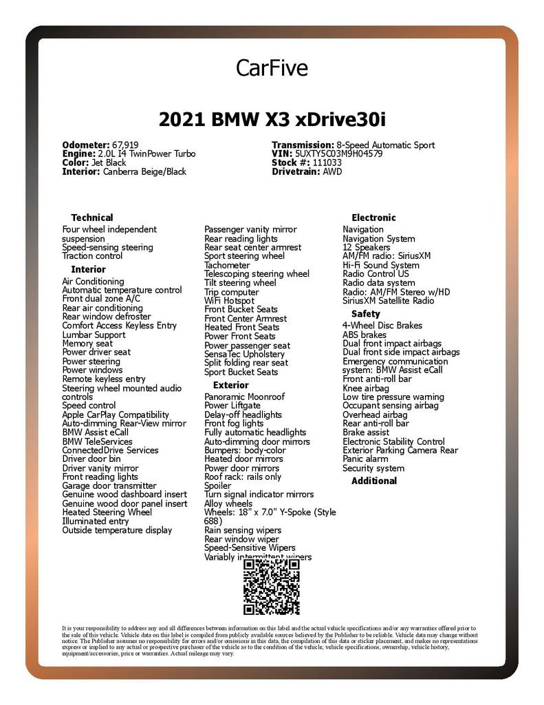 Used 2021 BMW X3 xDrive30i w/ Convenience Package AWD/4WD image 30