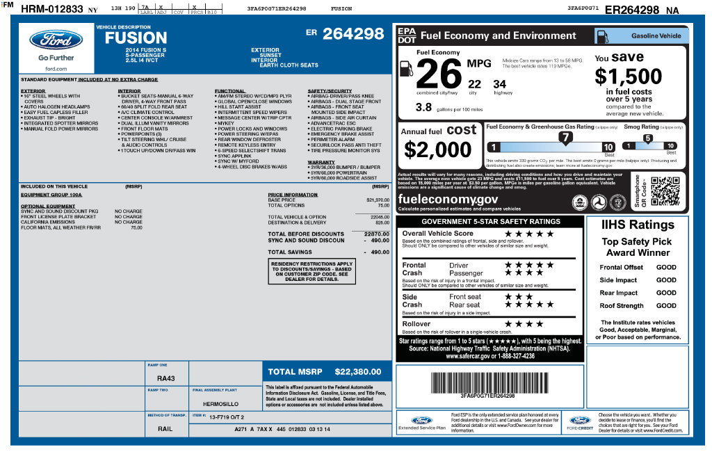 Used 2014 Ford Fusion S FWD image 2