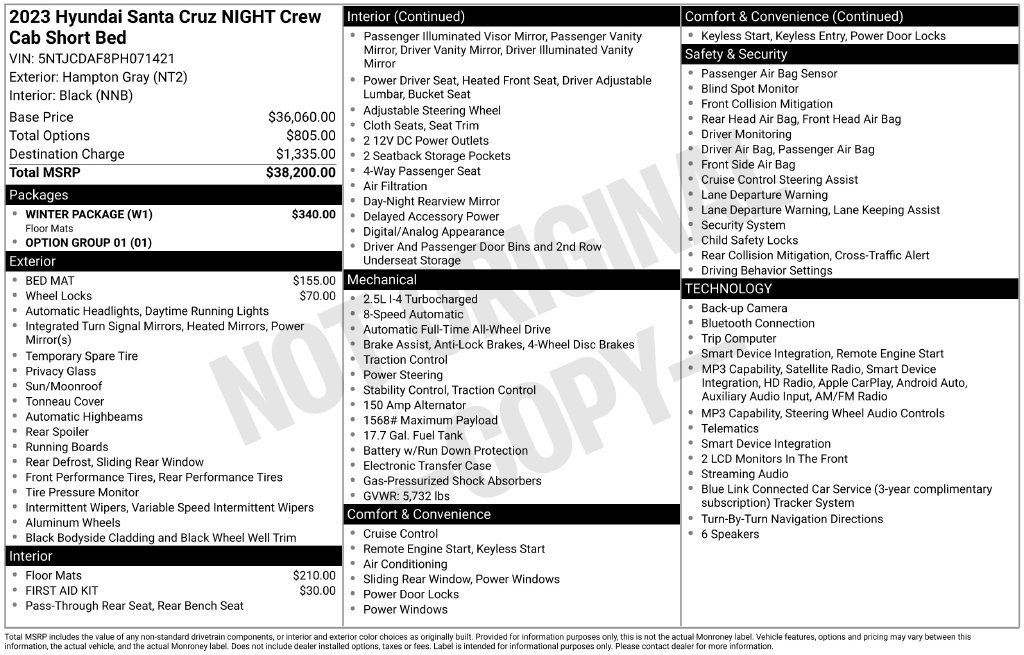 Certified 2023 Hyundai Santa Cruz Night w/ Winter Package AWD/4WD image 3