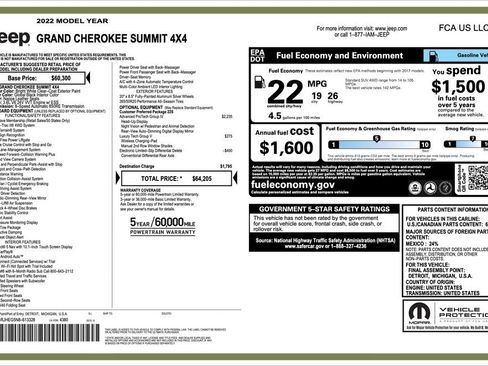 Certified 2022 Jeep Grand Cherokee Summit w/ Adv Protech Group IV AWD/4WD image 2