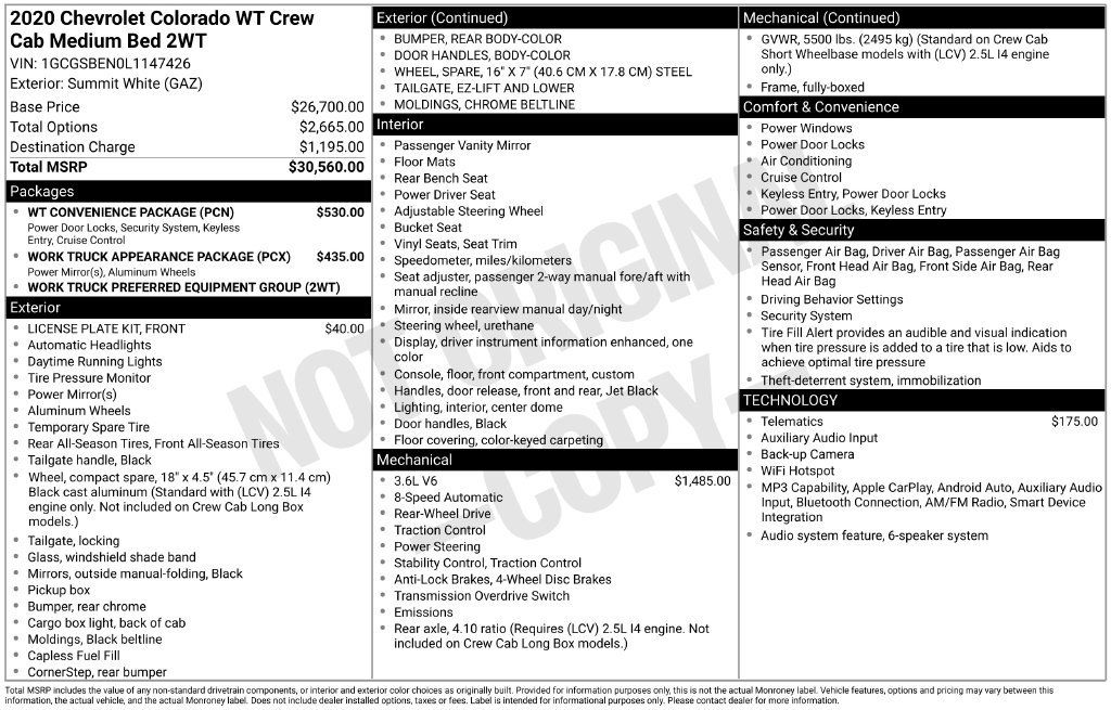 Used 2020 Chevrolet Colorado W/T w/ WT Convenience Package RWD image 31