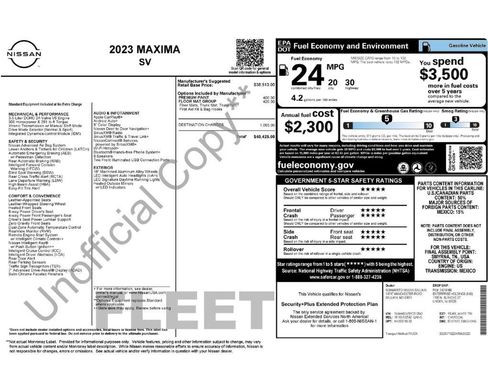 Used 2023 Nissan Maxima SV w/ Floor Mat Group FWD image 2