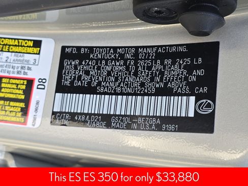 Used 2022 Lexus ES 350 w/ Premium Package image 42
