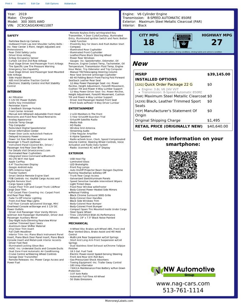 Used 2019 Chrysler 300 S AWD/4WD image 2