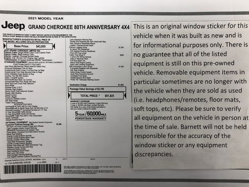 Certified 2021 Jeep Grand Cherokee Limited w/ Quick Order Package 28K 80th image 2