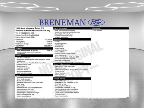 Used 2011 Subaru Impreza 2.5i Premium w/ PWR Moonroof Value Pkg AWD/4WD image 2