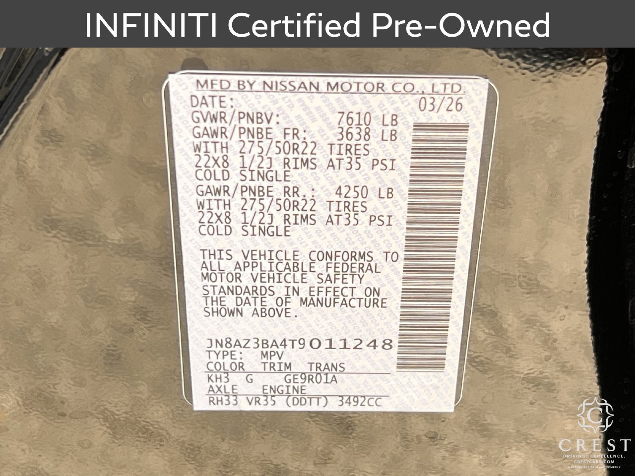 Certified 2026 INFINITI QX80 Luxe w/ Cargo Package RWD image 34