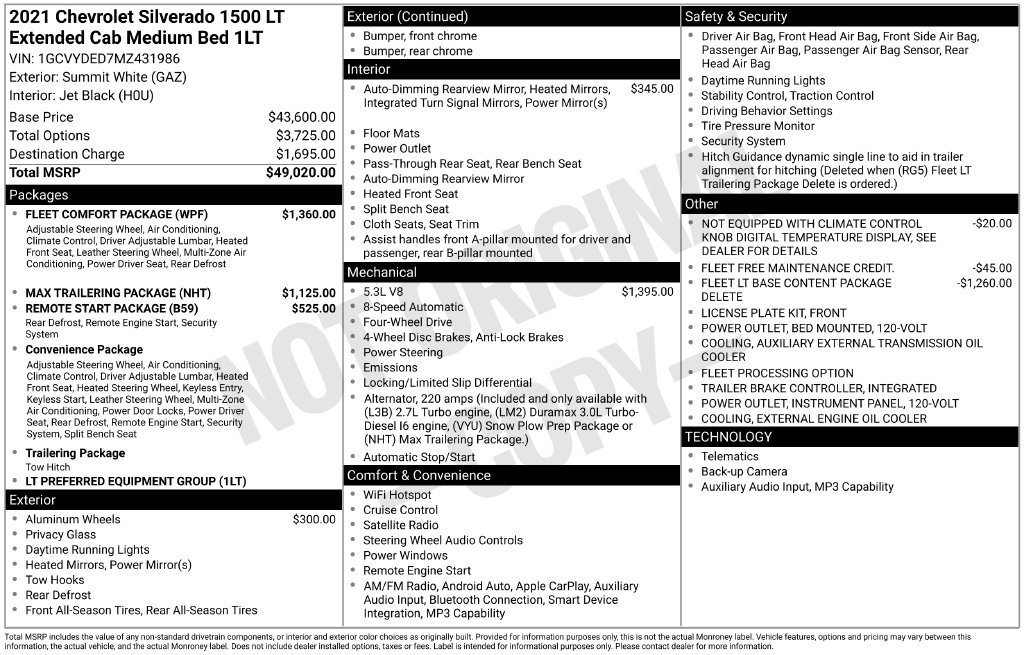 Used 2021 Chevrolet Silverado 1500 LT w/ Fleet Comfort Package AWD/4WD image 4