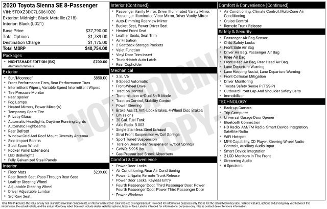 Used 2020 Toyota Sienna SE w/ Nightshade Edition FWD image 22