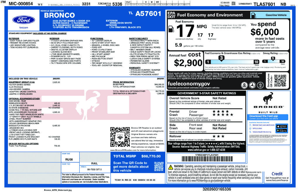 Used 2026 Ford Bronco Outer Banks w/ Sasquatch Package AWD/4WD image 3
