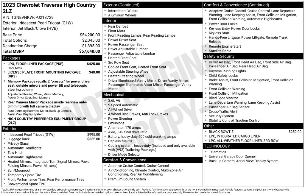 Used 2023 Chevrolet Traverse High Country w/ LPO, Floor Liner Package AWD/4WD image 28