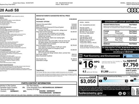 Used 2020 Audi S8 L w/ Full Leather Package AWD/4WD image 3