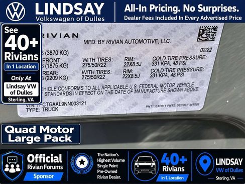 Used 2022 Rivian R1T Launch Edition AWD/4WD image 29