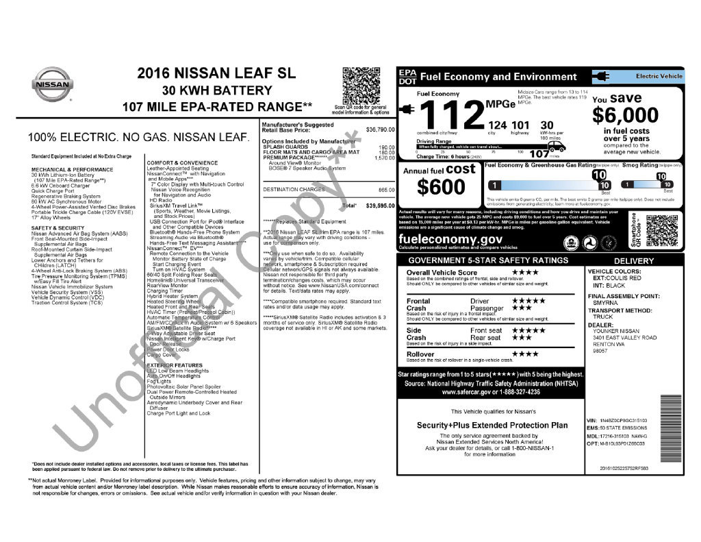 Used 2016 Nissan Leaf SL w/ Premium Package FWD image 41