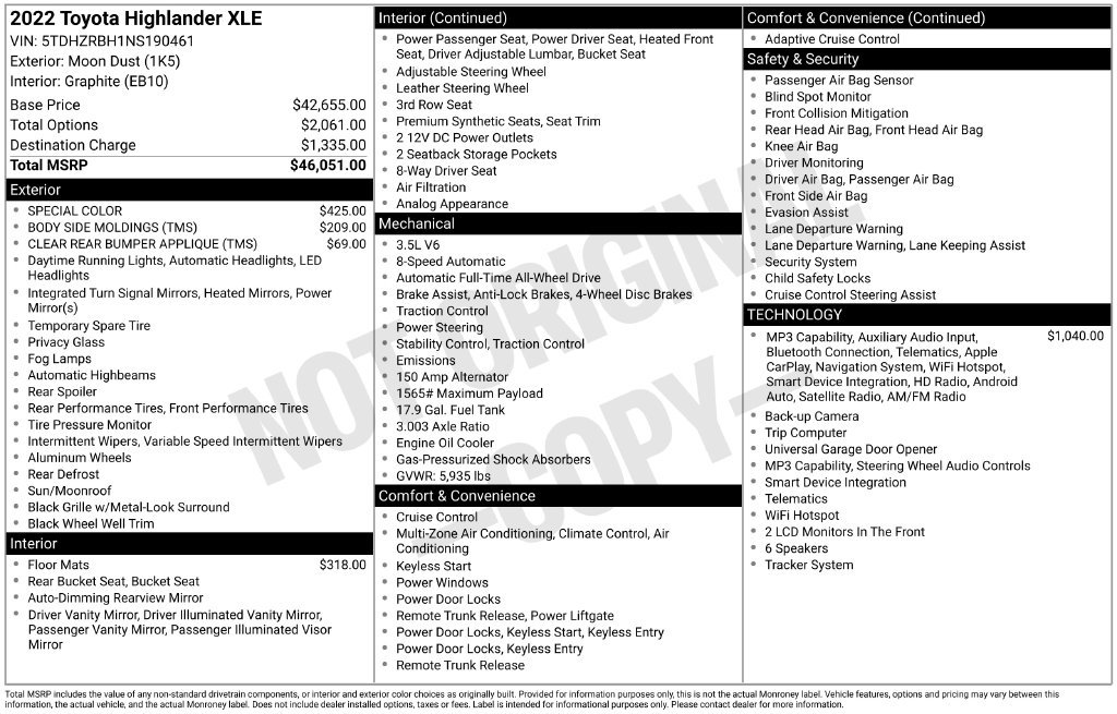 Certified 2022 Toyota Highlander XLE AWD/4WD image 57