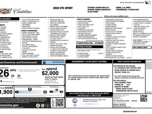 Certified 2020 Cadillac CT5 Sport w/ Platinum Package image 2