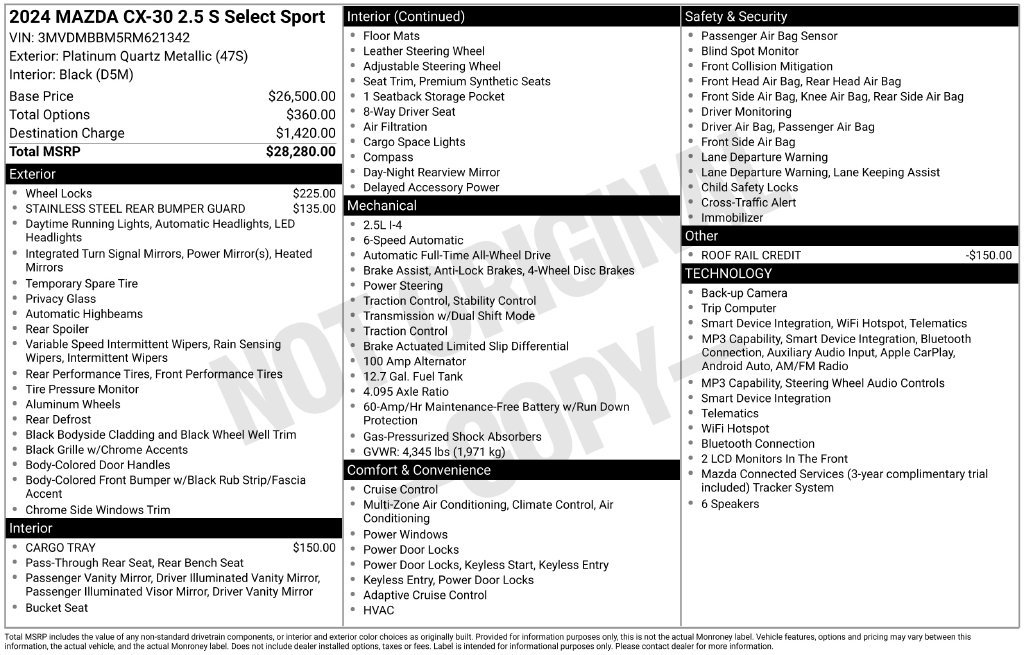 Used 2024 MAZDA CX-30 AWD 2.5 S w/ Select Sport Pkg image 15