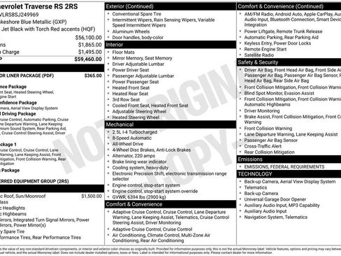 Certified 2025 Chevrolet Traverse RS w/ LPO, Floor Liner Package image 1