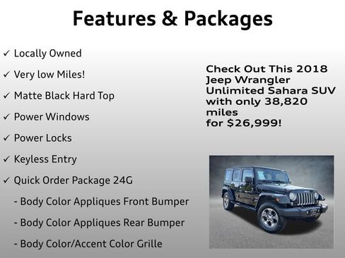 Used 2018 Jeep Wrangler Unlimited Sahara w/ Connectivity Group AWD/4WD image 4