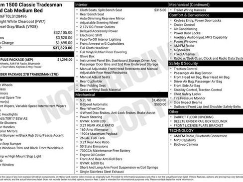 Used 2020 RAM 1500 Tradesman w/ Chrome Plus Package RWD image 32