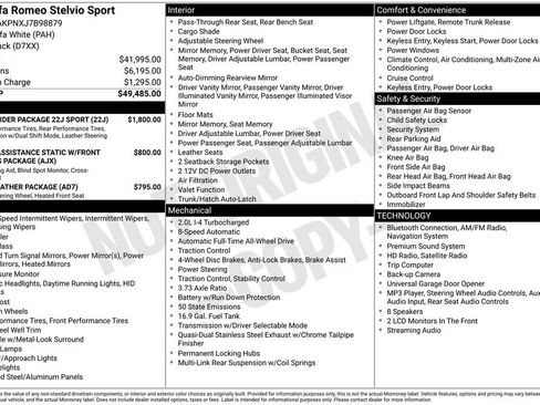 Used 2018 Alfa Romeo Stelvio Sport w/ Quick Order Package 22J Sport AWD/4WD image 2