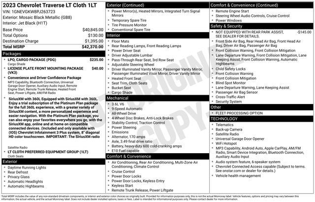 Used 2023 Chevrolet Traverse LT w/ LPO, Cargo Package AWD/4WD image 9