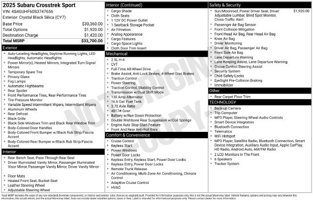 Certified 2025 Subaru Crosstrek 2.5i Sport AWD/4WD image 34