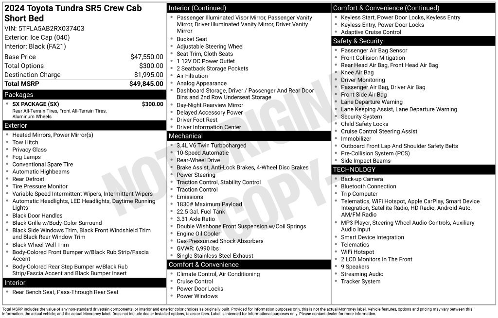 Used 2024 Toyota Tundra SR5 w/ SX Package RWD image 57