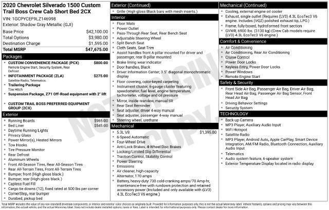 Certified 2020 Chevrolet Silverado 1500 Custom Trail Boss w/ Custom Convenience Package AWD/4WD image 31