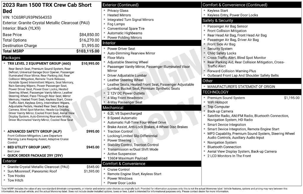 Used 2023 RAM 1500 TRX w/ TRX Level 2 Equipment Group AWD/4WD image 4