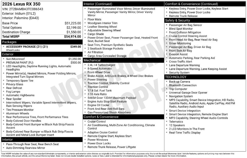 New 2026 Lexus RX 350 FWD w/ Accessory Package (Z1) image 4